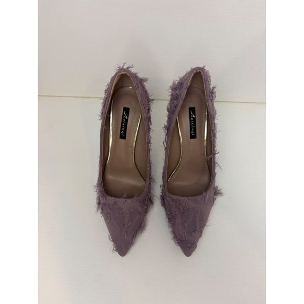 Laixinqi Pointed Toe Pump Womens 7.5 Purple Fabric Fringed Stiletto